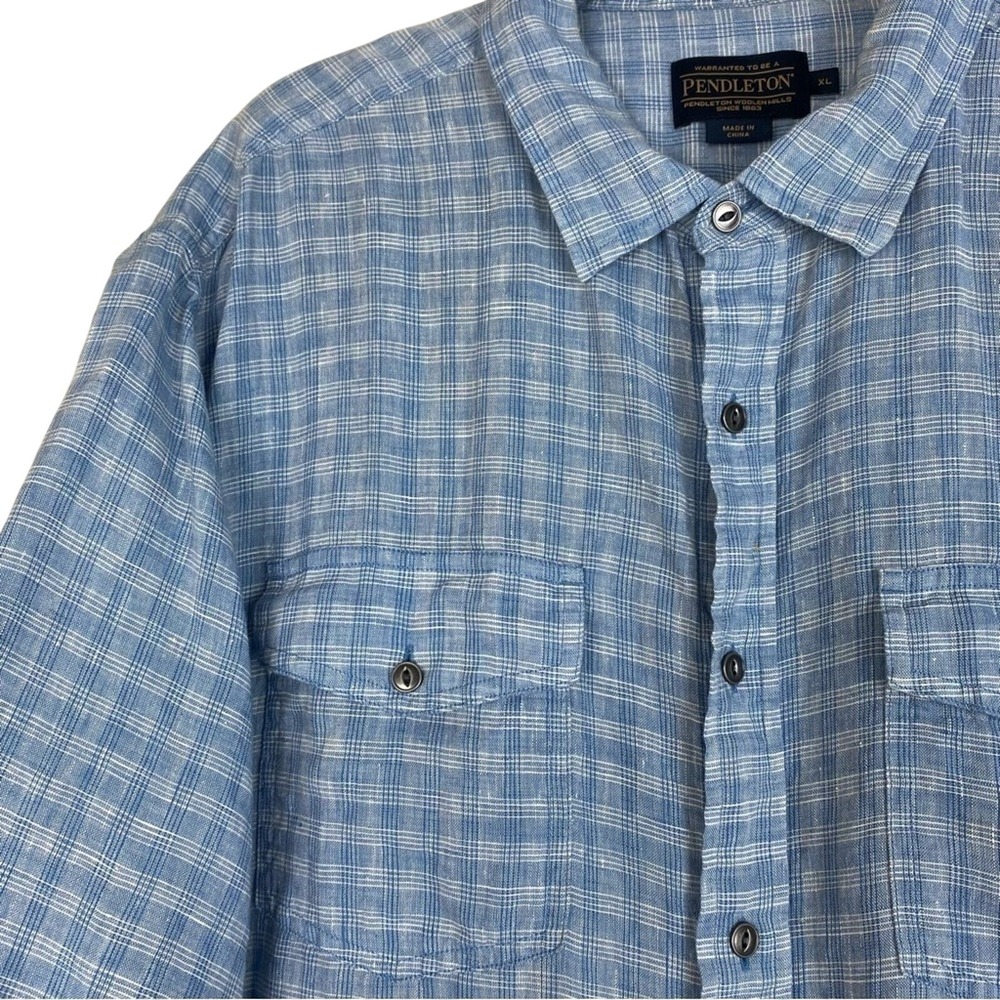 Pendleton Malone Linen Plaid Button Down Shirt Blue Men's XL - Picture 2 of 6